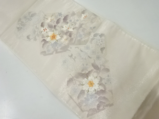 アンティーク　陶片に花唐草模様刺繍袋帯（材料）
